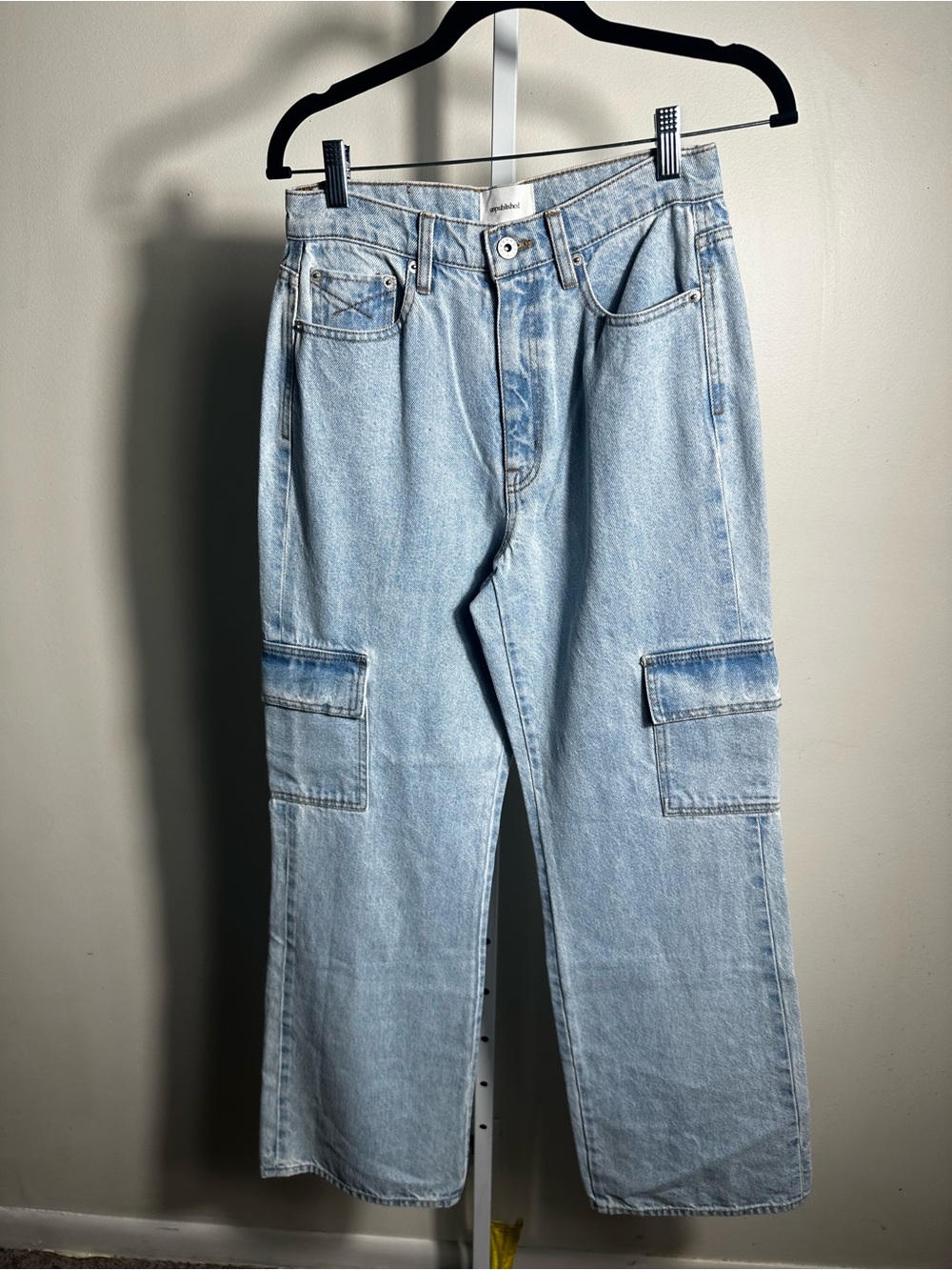 J176. NWT Unpublished Jolene Cargo Jeans Echo Park Light Wash High Rise Wide Leg